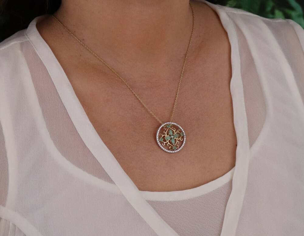 18k Pendant Only Gold Over Sterling Silver Natural Emerald Pendant 1" Round - Picture 2 of 6